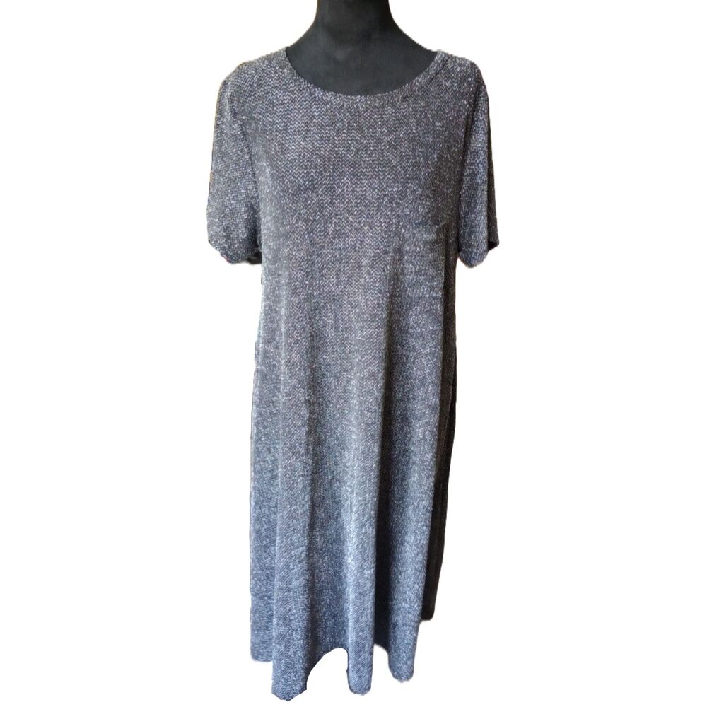 LuLaRoe Women's L Black/Silver Metallic Short Sleeve Witchy Midi Dress